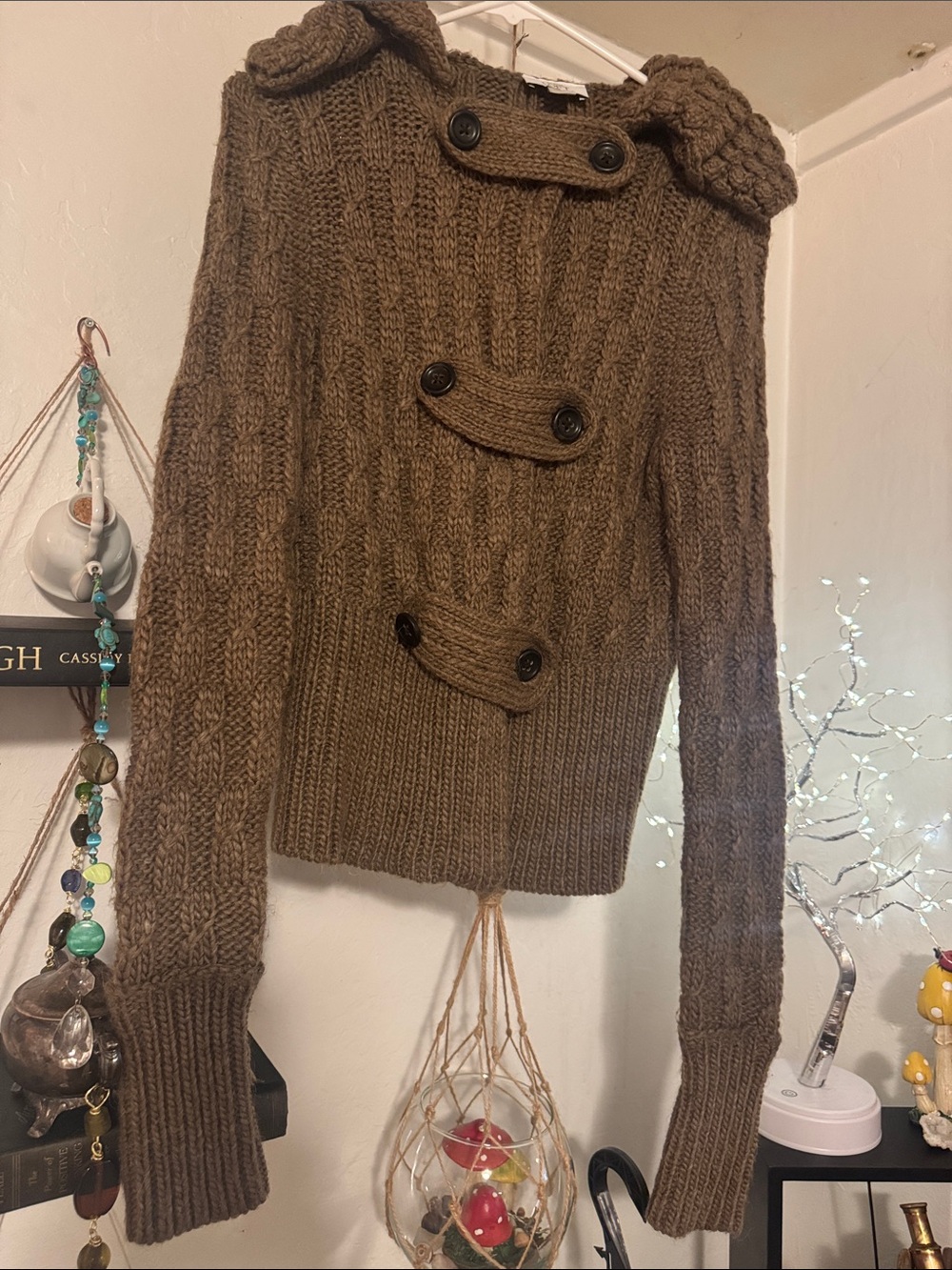 LOFT Chunky Cable Knit Button-Front Cardigan in Taupe